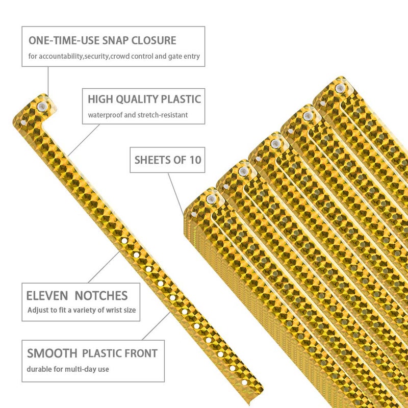 OUCHAN Holographic Plastic Wristbands Gold - 100 Pack Wristbands For Events Parties - Image 3